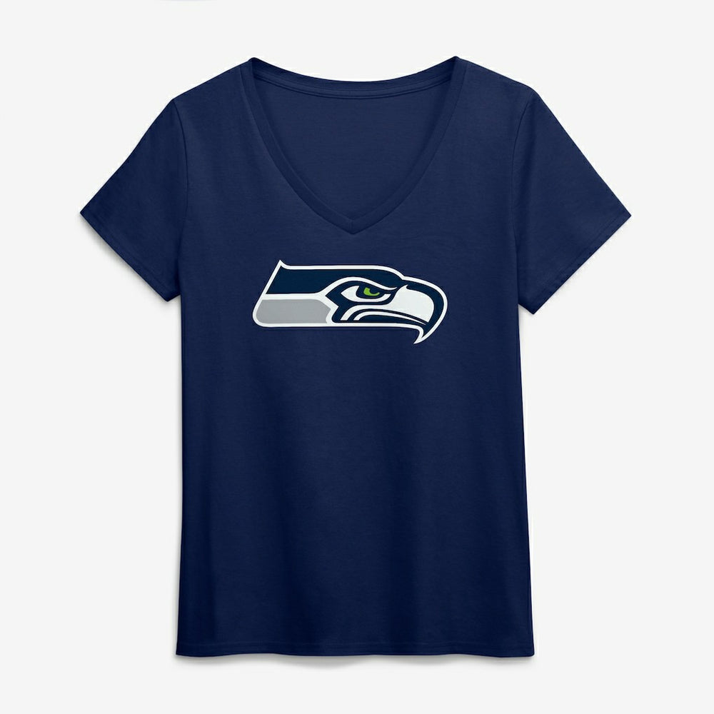 Seattle Seahawks Logo Athletic Women's Primary Logo V-Neck T-Shirt College Navy | NFL