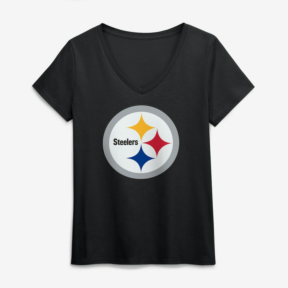 Pittsburgh Steelers Logo Athletic Women's Primary Logo V-Neck T-Shirt Black | NFL