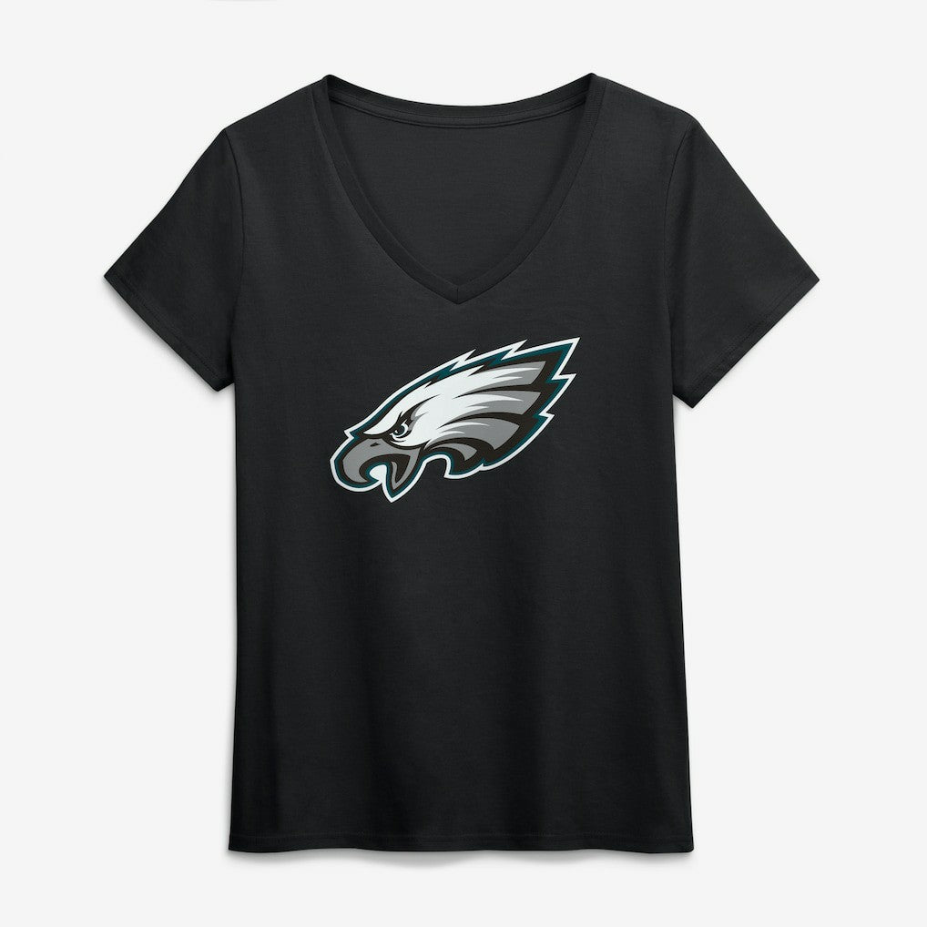 Philadelphia Eagles Logo Athletic Women's Primary Logo V-Neck T-Shirt Black | NFL