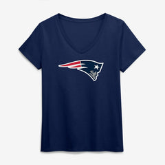 New England Patriots Logo Athletic Women's Primary Logo V-Neck T-Shirt Navy | NFL
