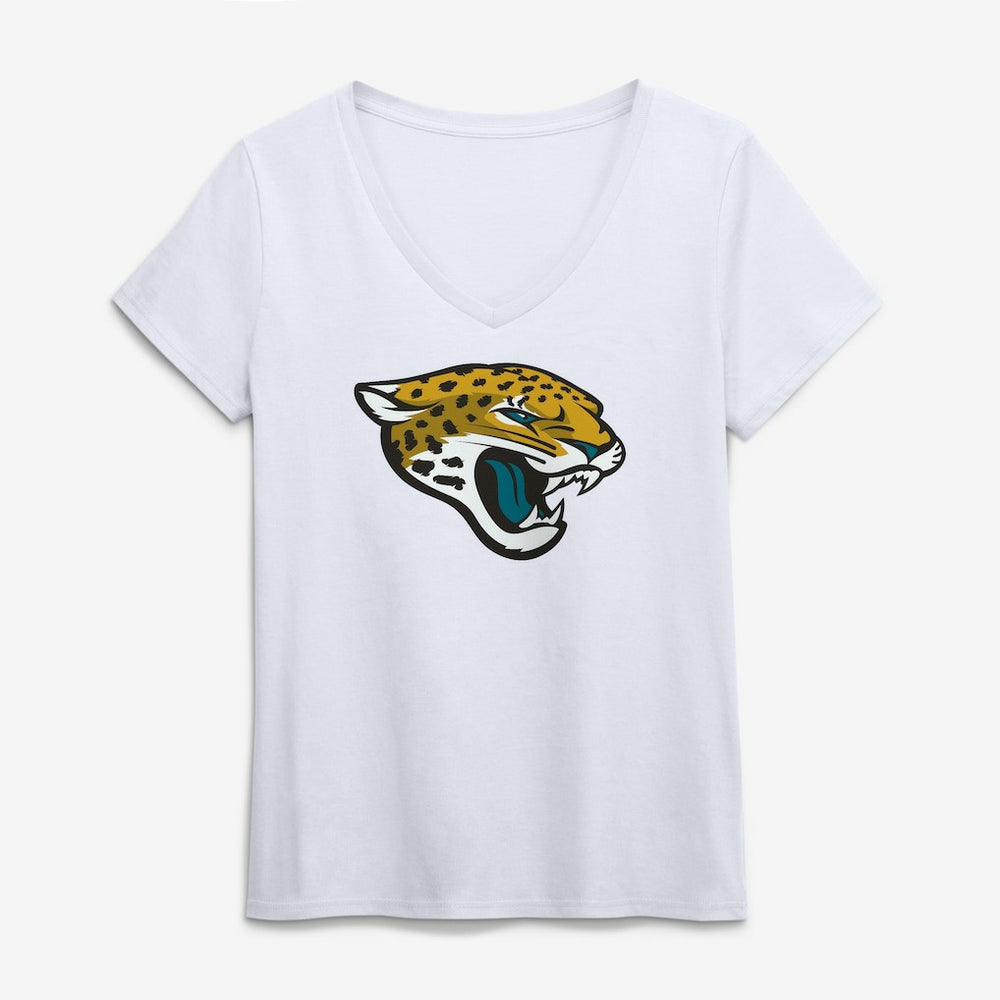 Jacksonville Jaguars Logo Athletic Women's Primary Logo V-Neck T-Shirt White | NFL