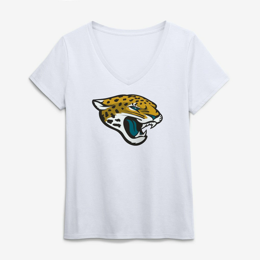 Jacksonville Jaguars Logo Athletic Women's Primary Logo V-Neck T-Shirt White | NFL