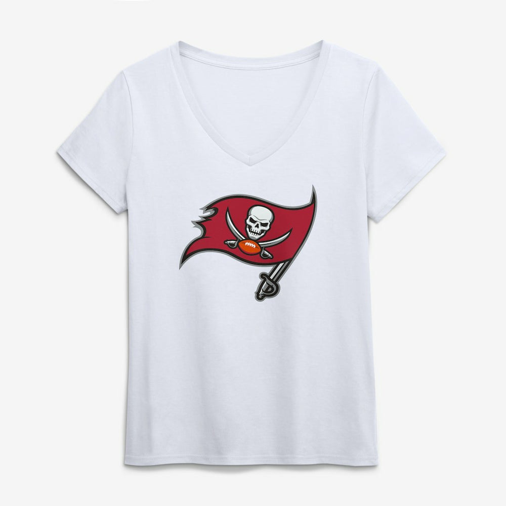Tampa Bay Buccaneers Logo Athletic Women's Primary Logo V-Neck T-Shirt White | NFL
