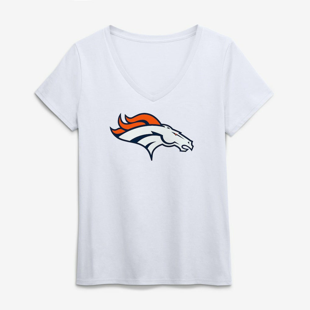 Denver Broncos Logo Athletic Women's Primary Logo V-Neck T-Shirt White | NFL