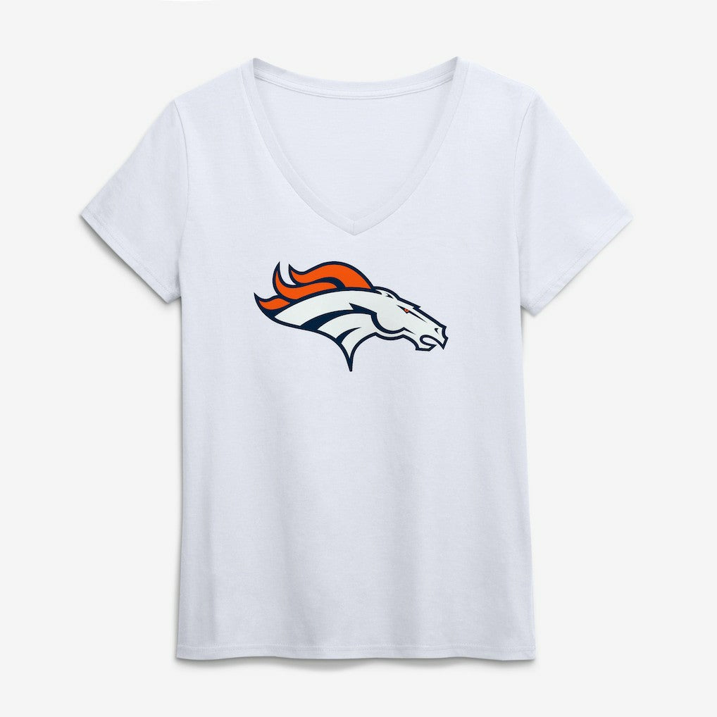 Denver Broncos Logo Athletic Women's Primary Logo V-Neck T-Shirt White | NFL