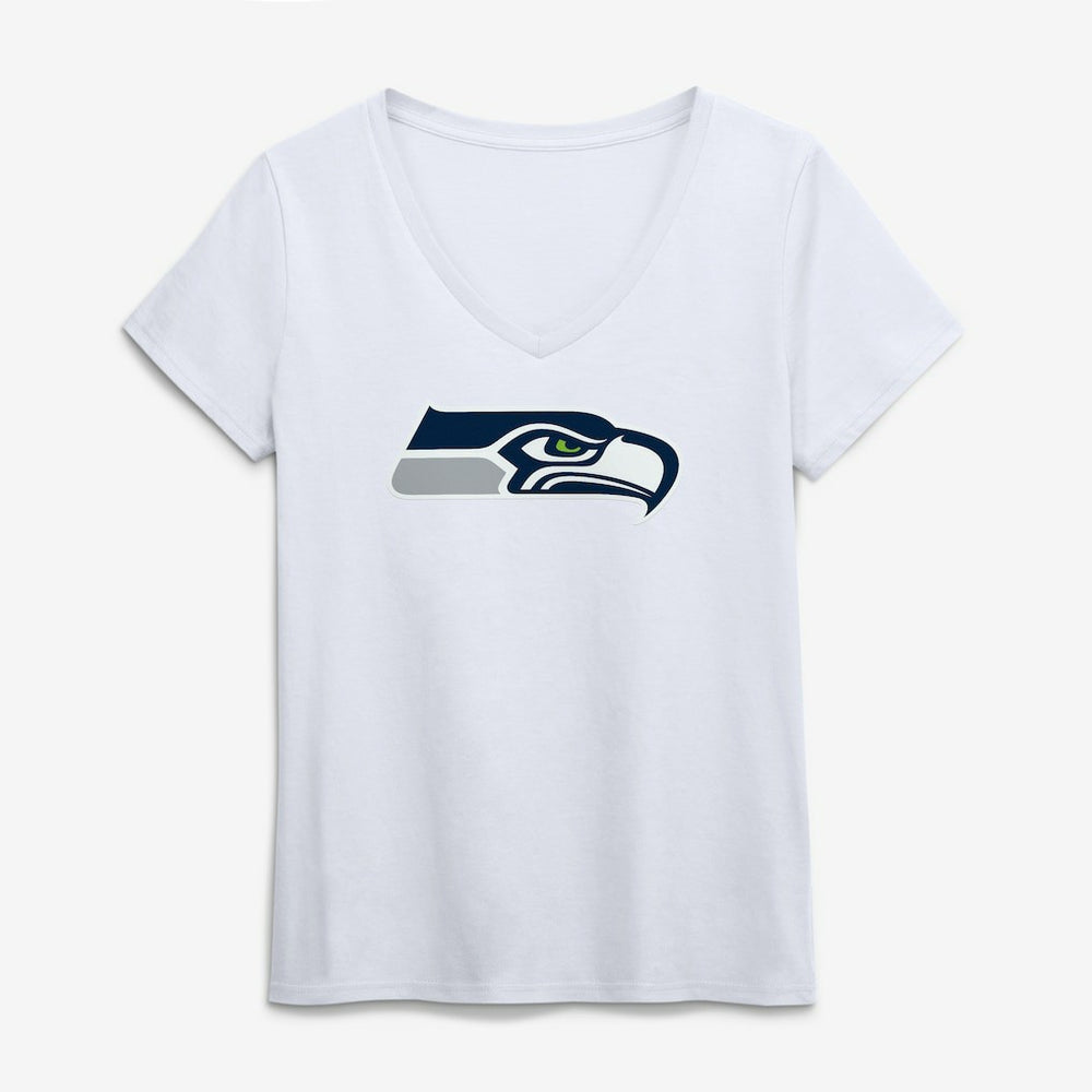 Seattle Seahawks Logo Athletic Women's Primary Logo V-Neck T-Shirt White | NFL