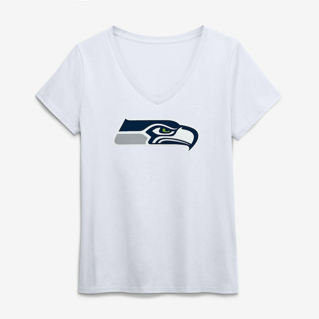 Seattle Seahawks Logo Athletic Women's Primary Logo V-Neck T-Shirt White | NFL