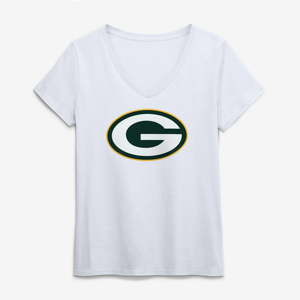 Green Bay Packers Logo Athletic Women's Primary Logo V-Neck T-Shirt White | NFL