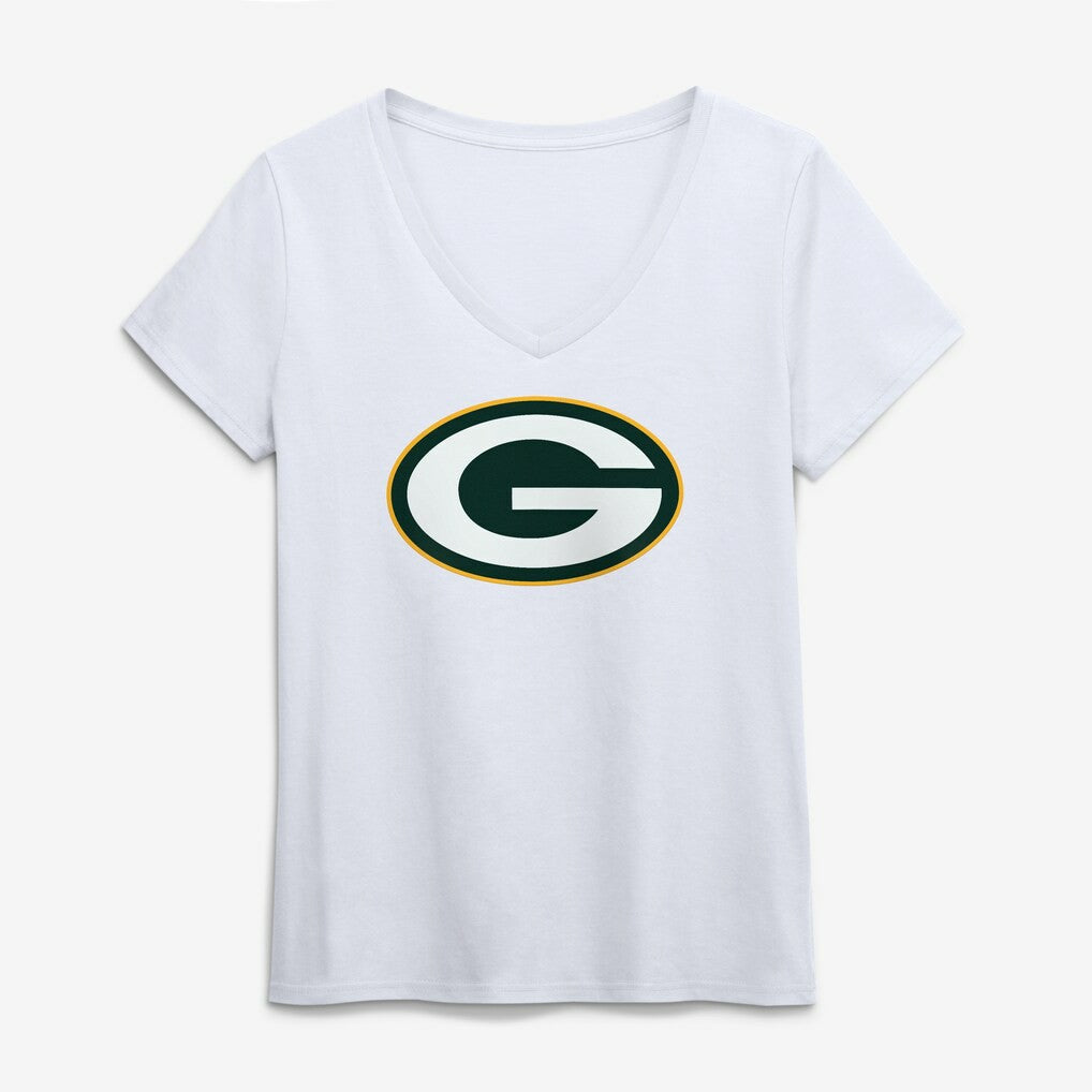 Green Bay Packers Logo Athletic Women's Primary Logo V-Neck T-Shirt White | NFL