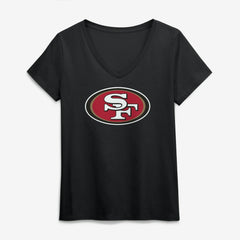 San Francisco 49ers Logo Athletic Women's Primary Logo V-Neck T-Shirt Black | NFL