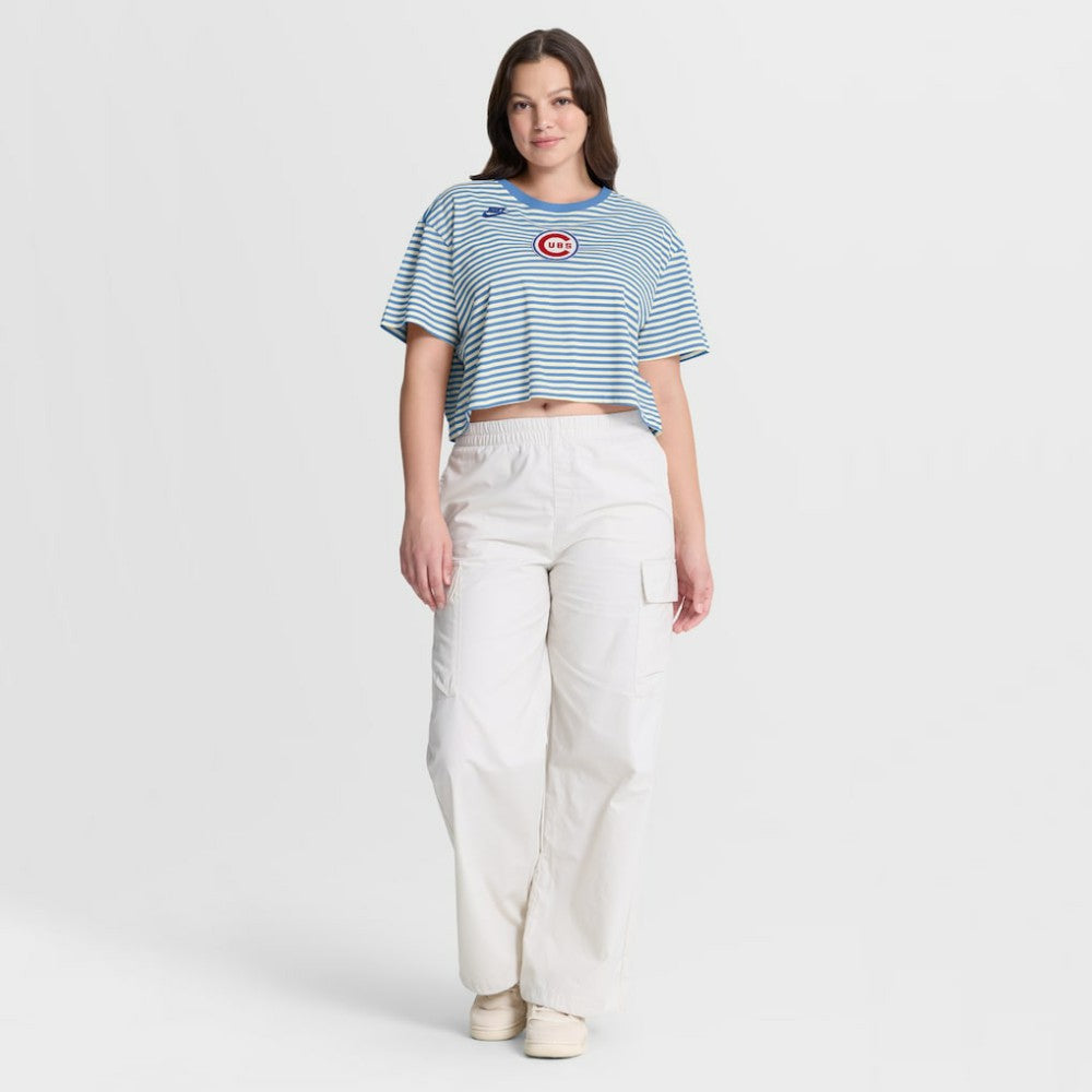 Chicago Cubs Nike Women's Cooperstown Collection Striped Cropped T-Shirt - MLB