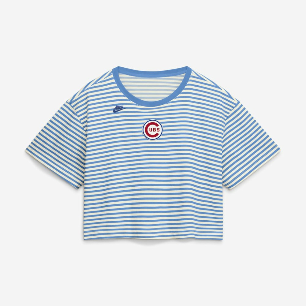 Chicago Cubs Nike Women's Cooperstown Collection Striped Cropped T-Shirt - MLB