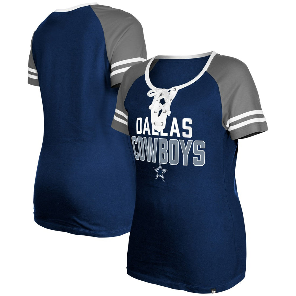 Dallas Cowboys New Era Women's Raglan Lace-Up T-Shirt Navy | NFL