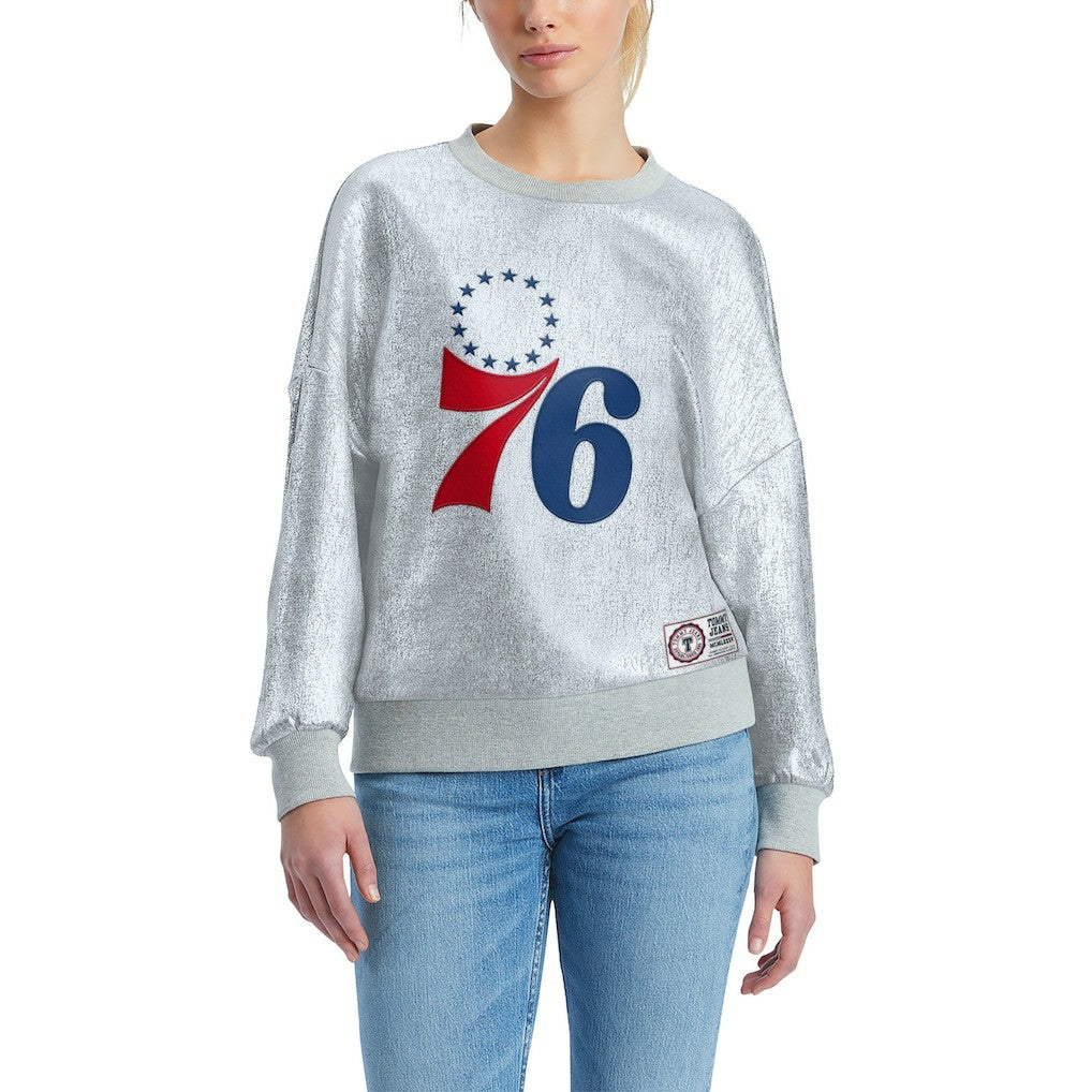 Philadelphia 76ers Tommy Jeans Women's Tracy Pullover Sweatshirt Silver - NBA