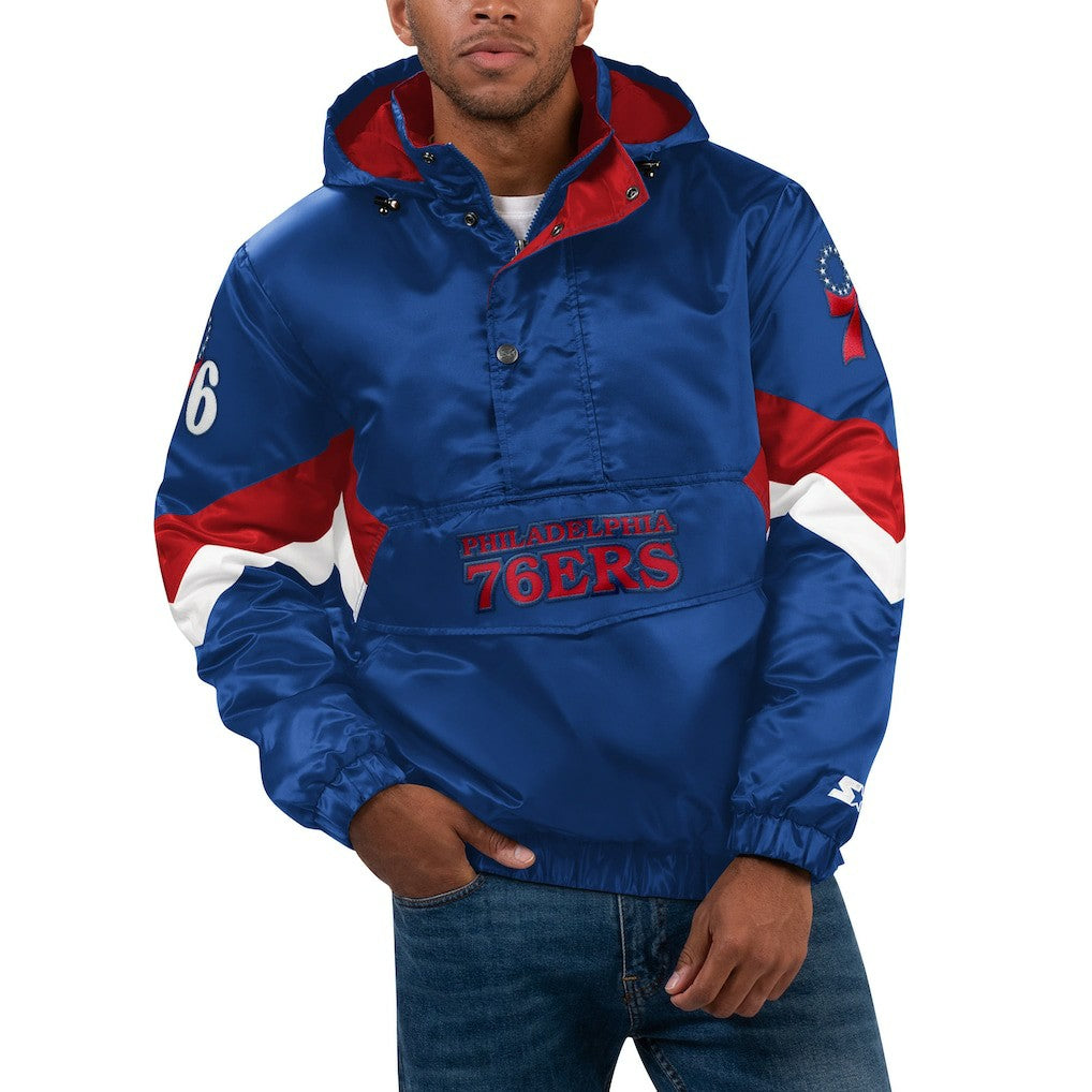 Philadelphia 76ers Starter Force Play Satin Hoodie Half-Zip Jacket Royal - NBA