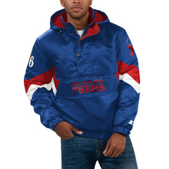 Philadelphia 76ers Starter Force Play Satin Hoodie Half-Zip Jacket Royal - NBA