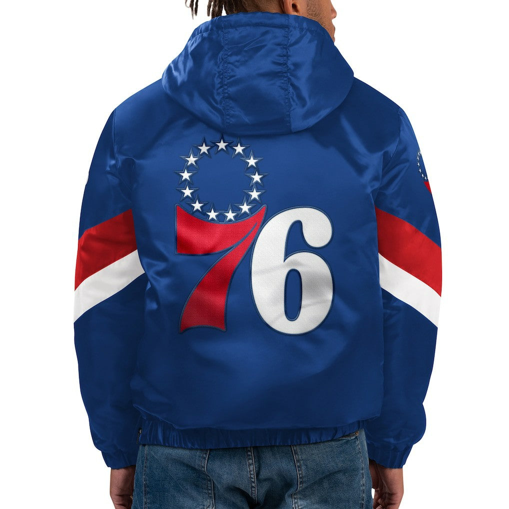 Philadelphia 76ers Starter Force Play Satin Hoodie Half-Zip Jacket Royal - NBA