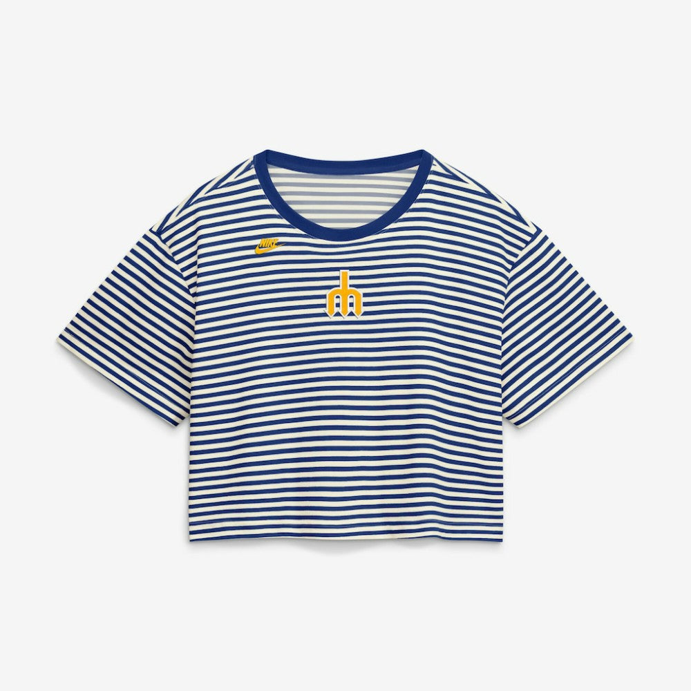 Seattle Mariners Nike Women's Cooperstown Collection Striped Cropped T-Shirt - MLB