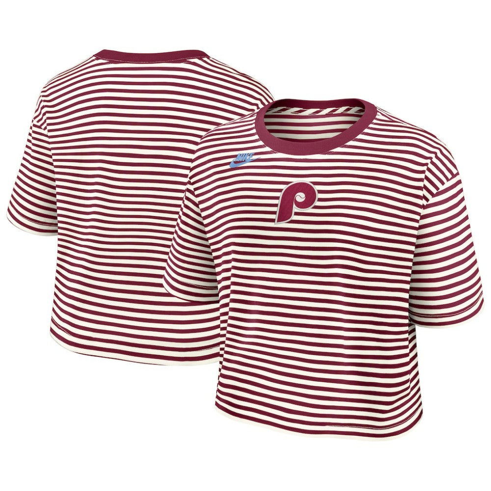 Philadelphia Phillies Nike Women's Cooperstown Collection Striped Cropped T-Shirt - MLB