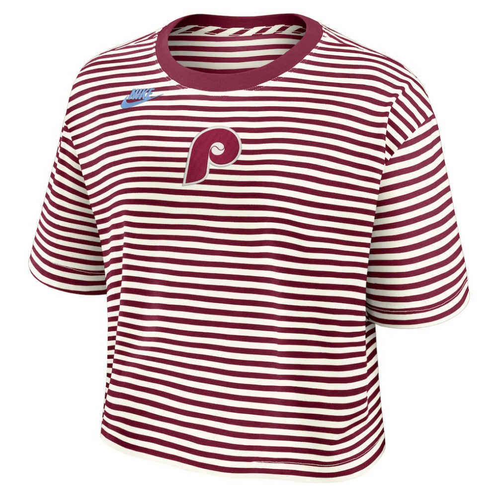 Philadelphia Phillies Nike Women's Cooperstown Collection Striped Cropped T-Shirt - MLB