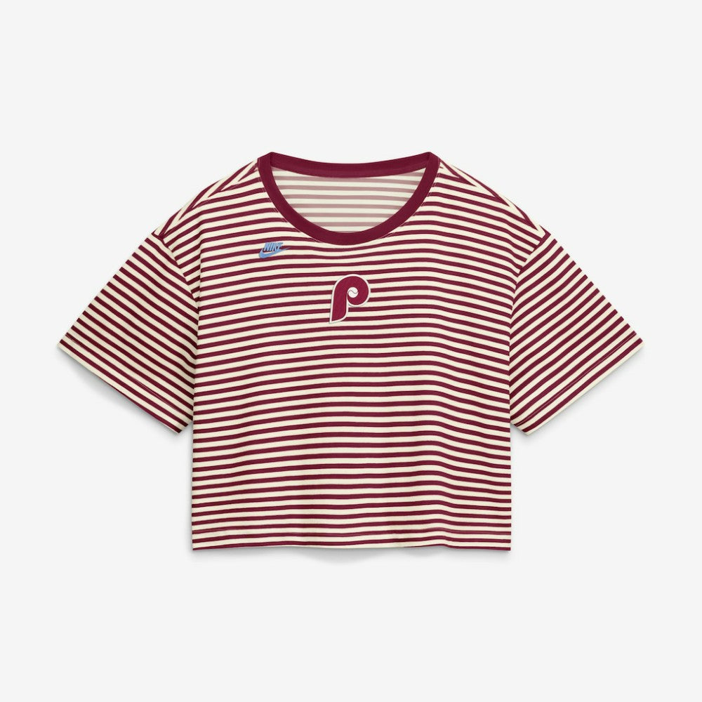 Philadelphia Phillies Nike Women's Cooperstown Collection Striped Cropped T-Shirt - MLB
