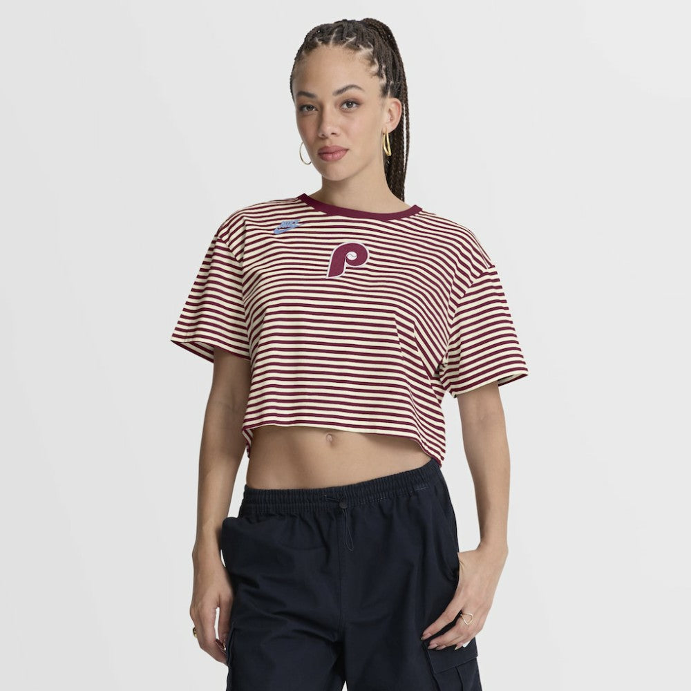 Philadelphia Phillies Nike Women's Cooperstown Collection Striped Cropped T-Shirt - MLB