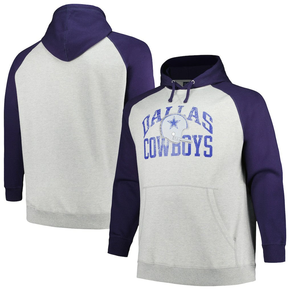 Dallas Cowboys Profile Big & Tall Favorite Arch Throwback Raglan Pullover Hoodie Heather Gray/Navy | NFL