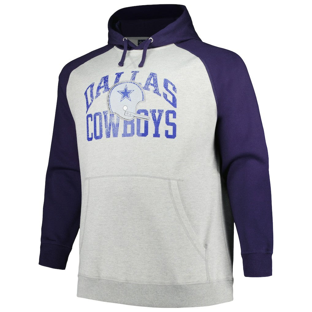 Dallas Cowboys Profile Big & Tall Favorite Arch Throwback Raglan Pullover Hoodie Heather Gray/Navy | NFL