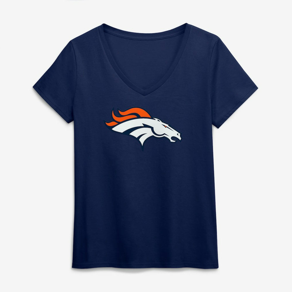 Denver Broncos Logo Athletic Women's Primary Logo V-Neck T-Shirt Navy | NFL