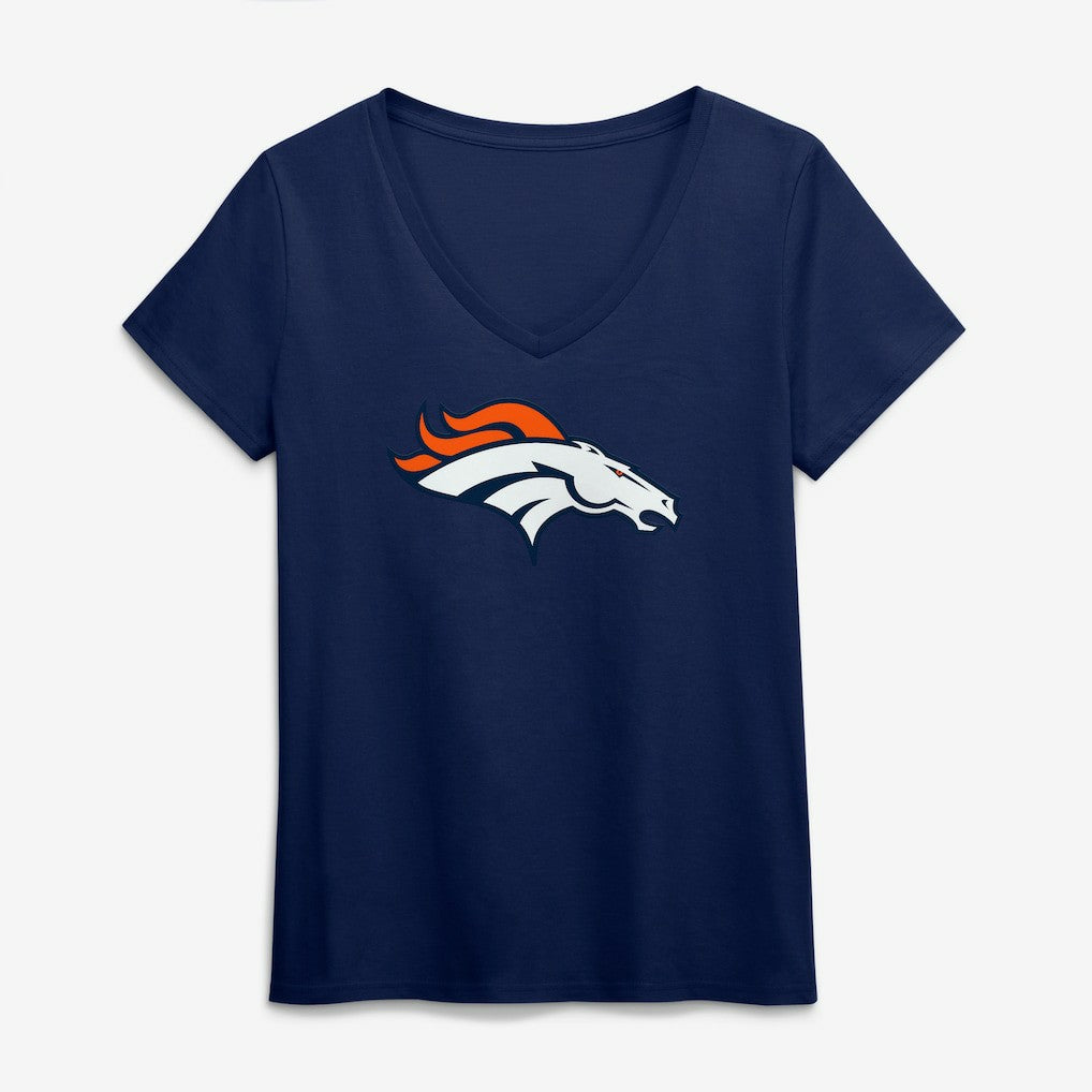 Denver Broncos Logo Athletic Women's Primary Logo V-Neck T-Shirt Navy | NFL