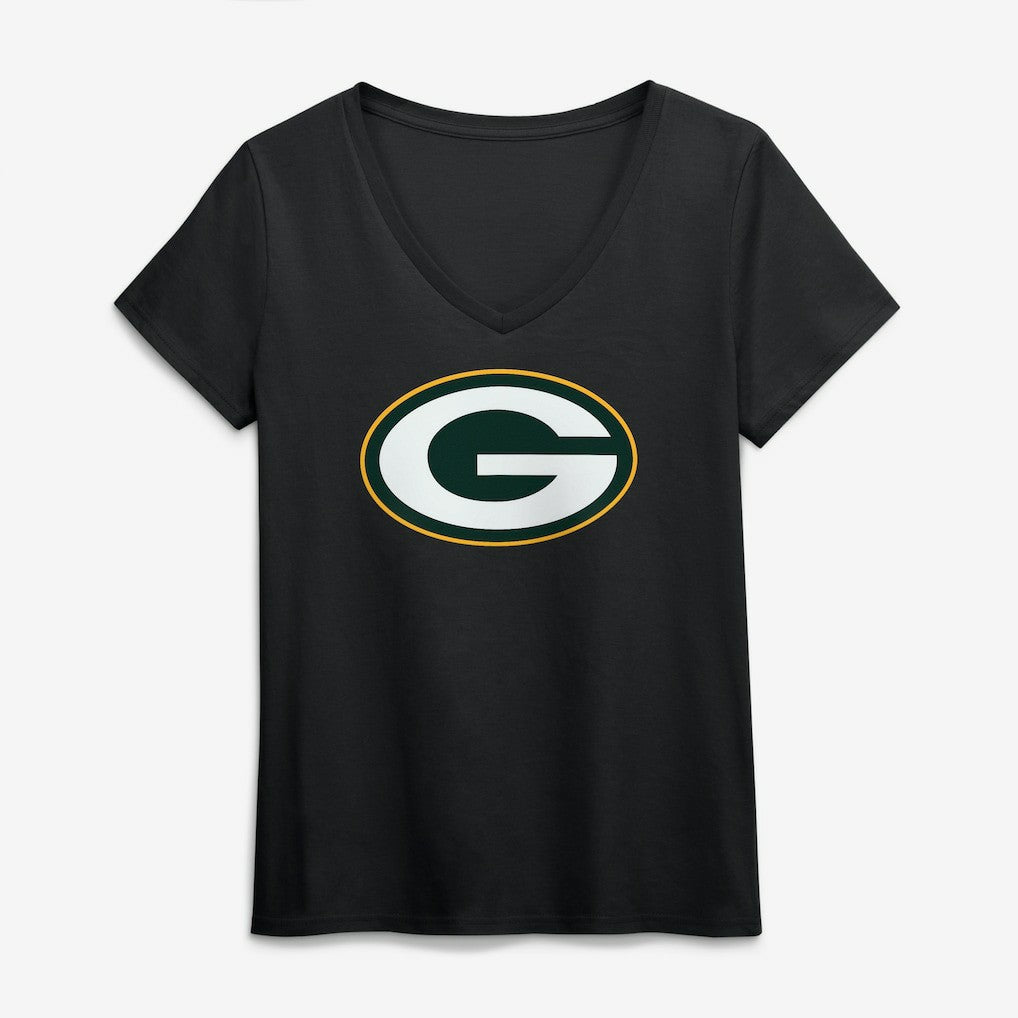 Green Bay Packers Logo Athletic Women's Primary Logo V-Neck T-Shirt Black | NFL