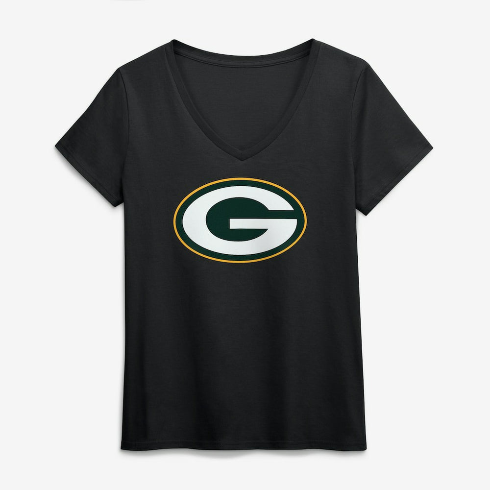 Green Bay Packers Logo Athletic Women's Primary Logo V-Neck T-Shirt Black | NFL