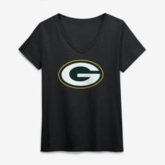 Green Bay Packers Logo Athletic Women's Primary Logo V-Neck T-Shirt Black | NFL