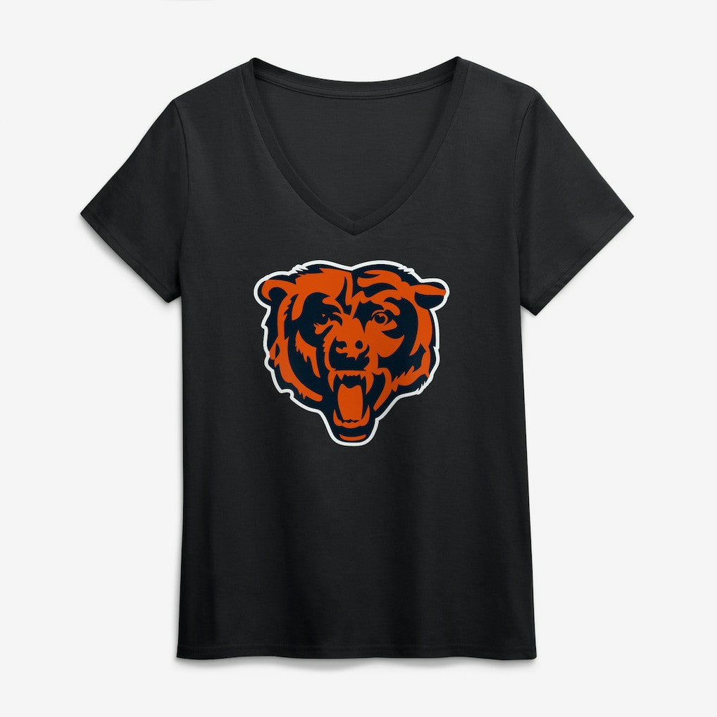 Chicago Bears Logo Athletic Women's Primary Logo V-Neck T-Shirt Black | NFL