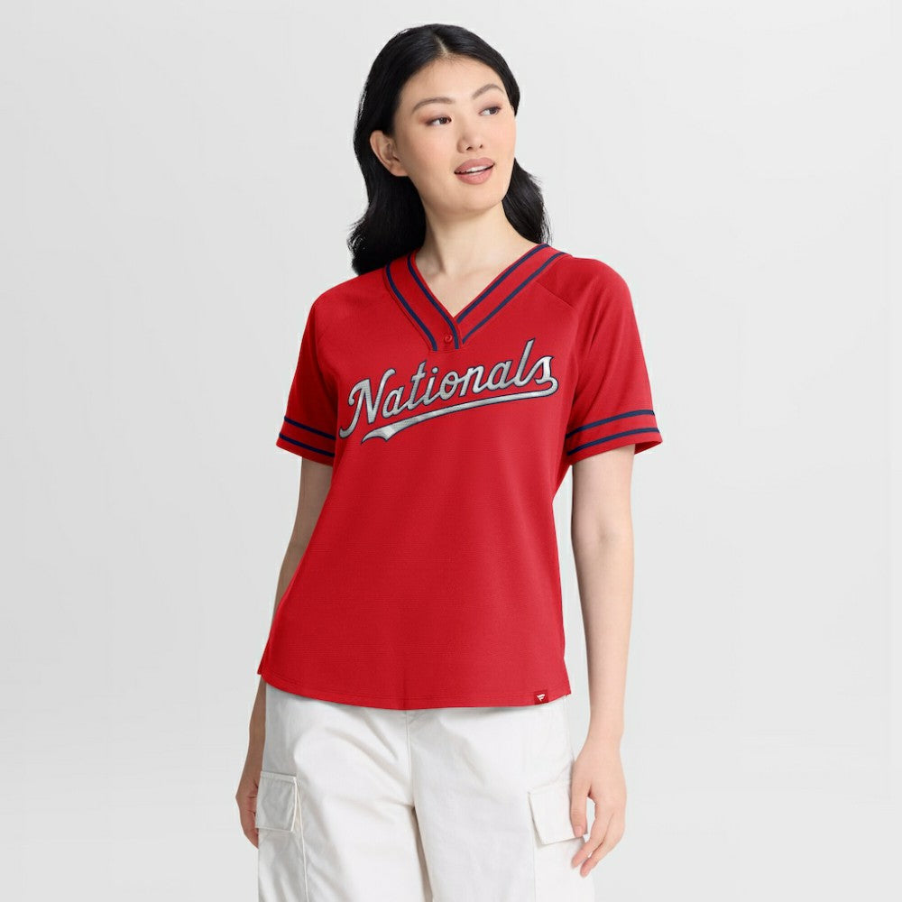 Washington Nationals Fanatics Women's Diva Race Ahead Raglan V-Neck T-Shirt - MLB
