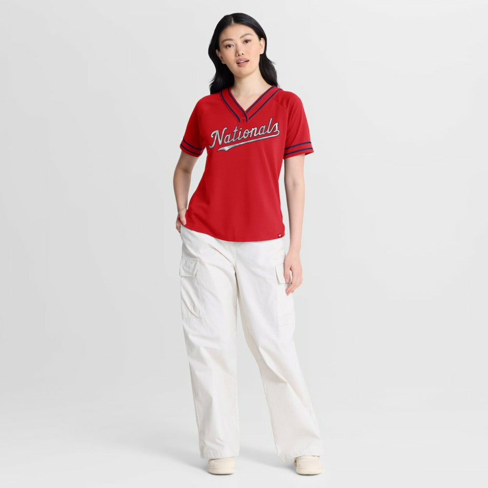 Washington Nationals Fanatics Women's Diva Race Ahead Raglan V-Neck T-Shirt - MLB