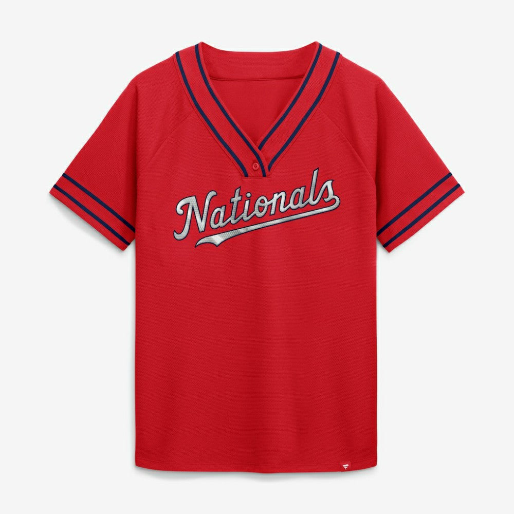 Washington Nationals Fanatics Women's Diva Race Ahead Raglan V-Neck T-Shirt - MLB