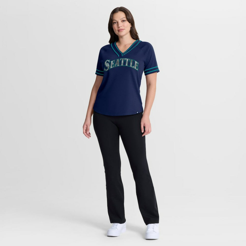 Seattle Mariners Fanatics Women's Diva Race Ahead Raglan V-Neck T-Shirt - MLB