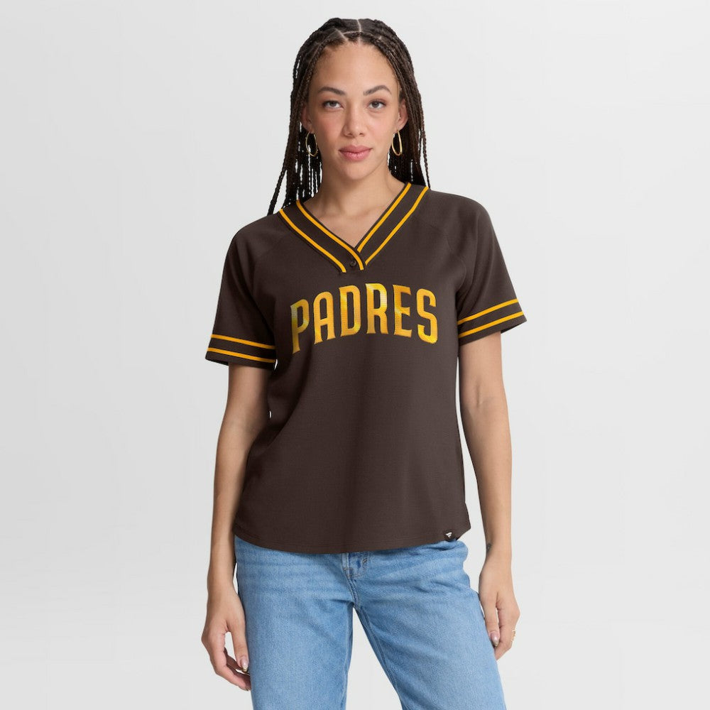 San Diego Padres Fanatics Women's Diva Race Ahead Raglan V-Neck T-Shirt - MLB