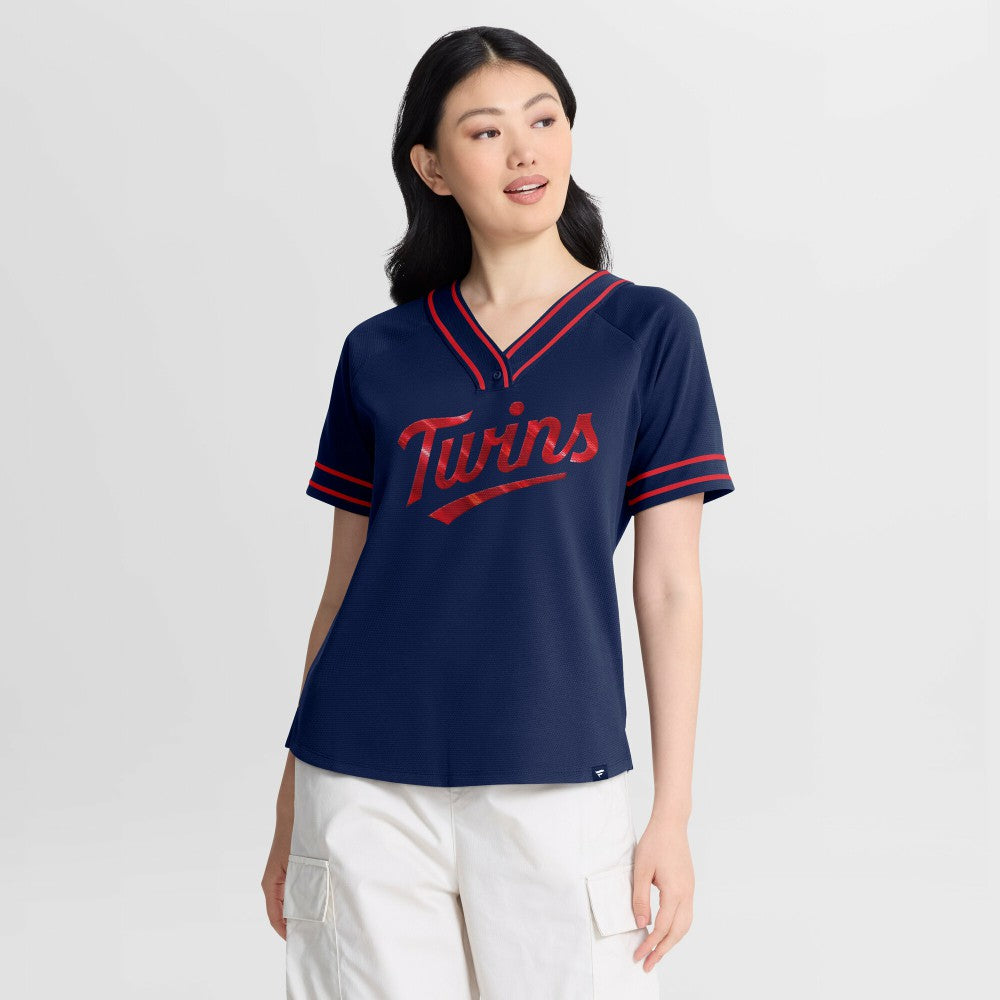 Minnesota Twins Fanatics Women's Diva Race Ahead Raglan V-Neck T-Shirt - MLB