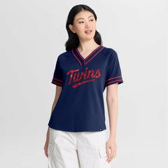 Minnesota Twins Fanatics Women's Diva Race Ahead Raglan V-Neck T-Shirt - MLB