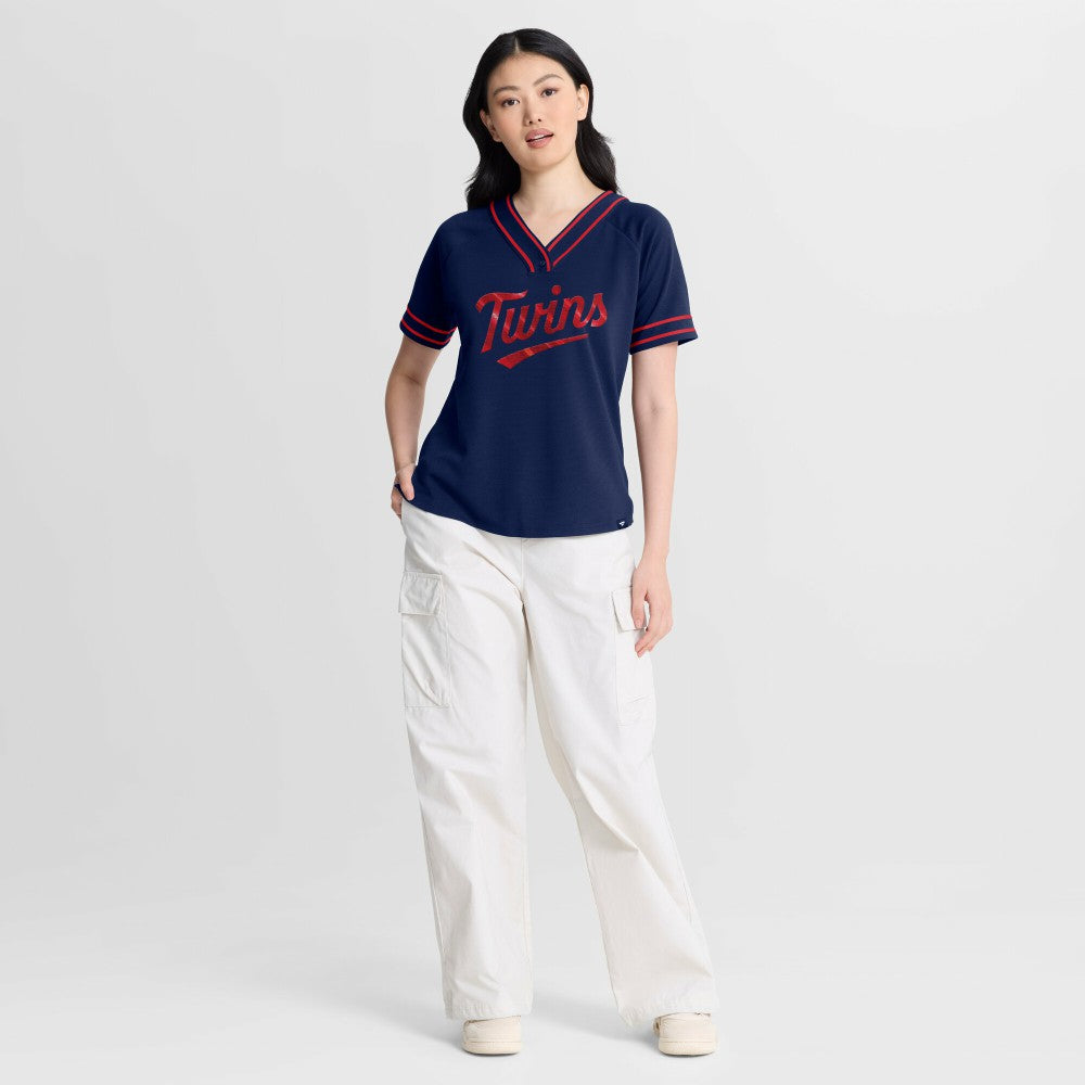 Minnesota Twins Fanatics Women's Diva Race Ahead Raglan V-Neck T-Shirt - MLB