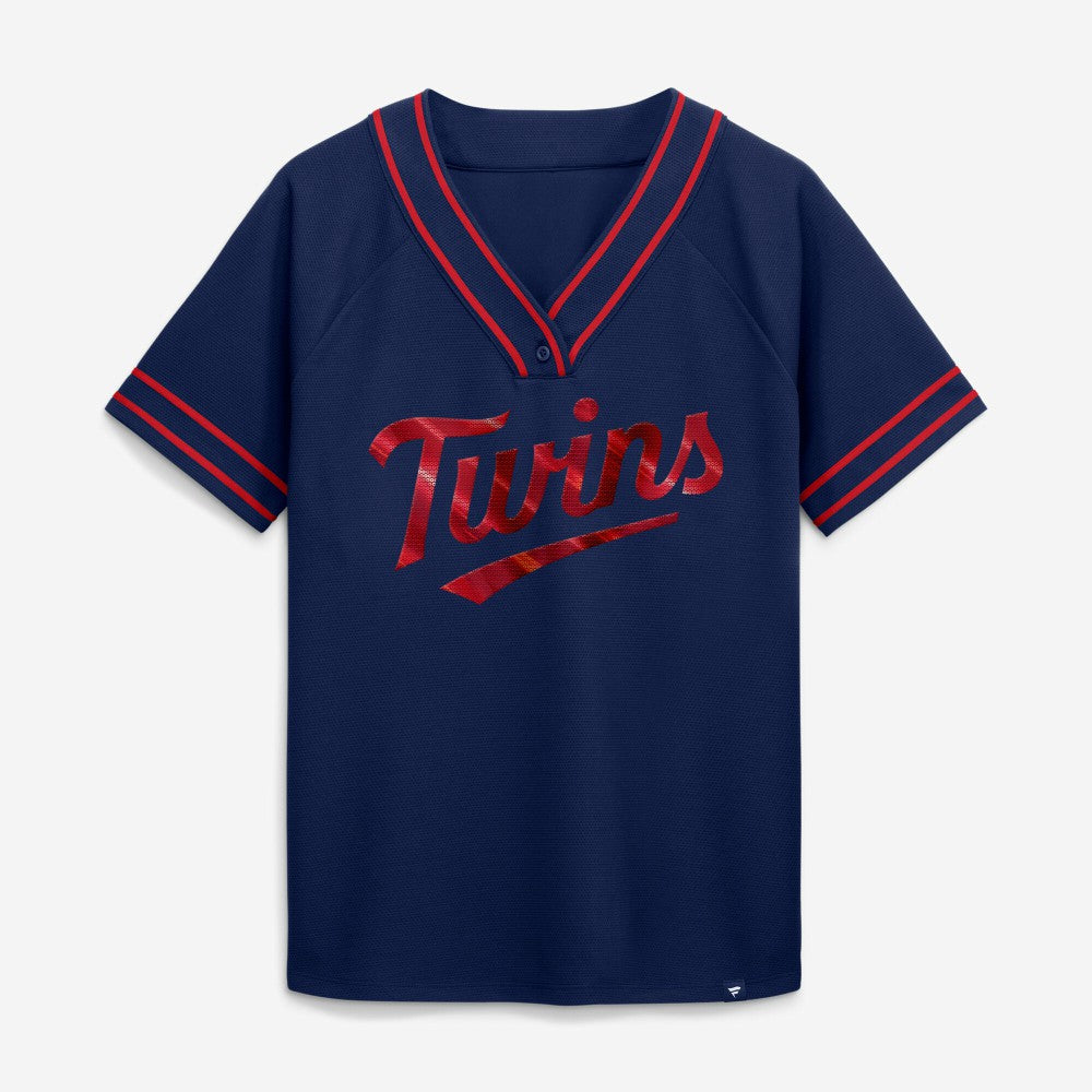 Minnesota Twins Fanatics Women's Diva Race Ahead Raglan V-Neck T-Shirt - MLB
