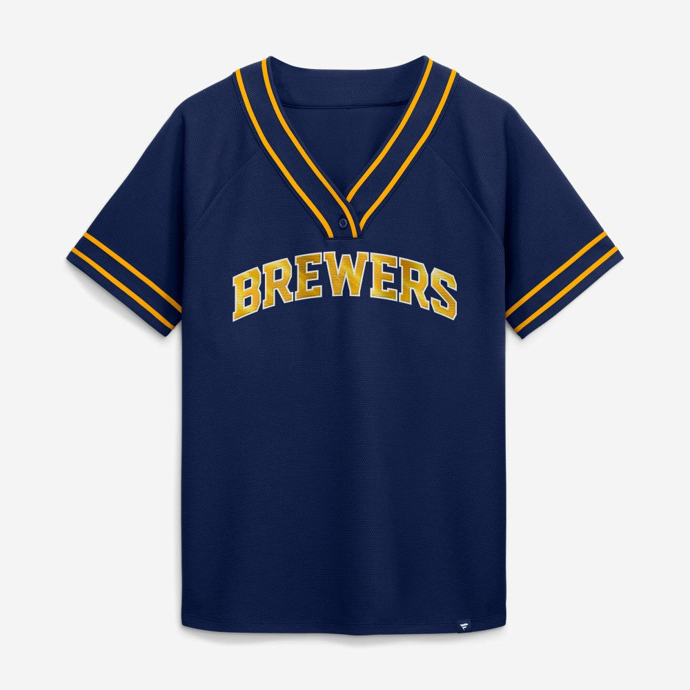 Milwaukee Brewers Fanatics Women's Diva Race Ahead Raglan V-Neck T-Shirt - MLB