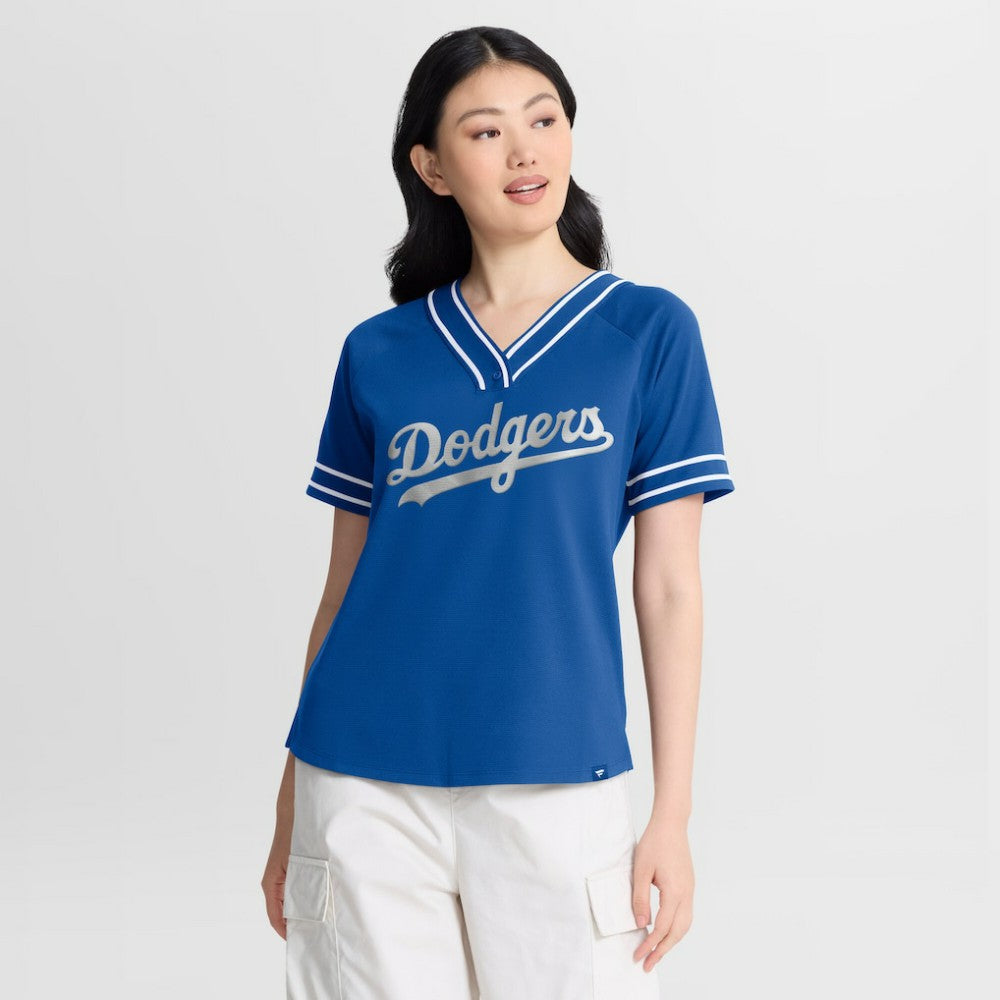 Los Angeles Dodgers Fanatics Women's Diva Race Ahead Raglan V-Neck T-Shirt - MLB
