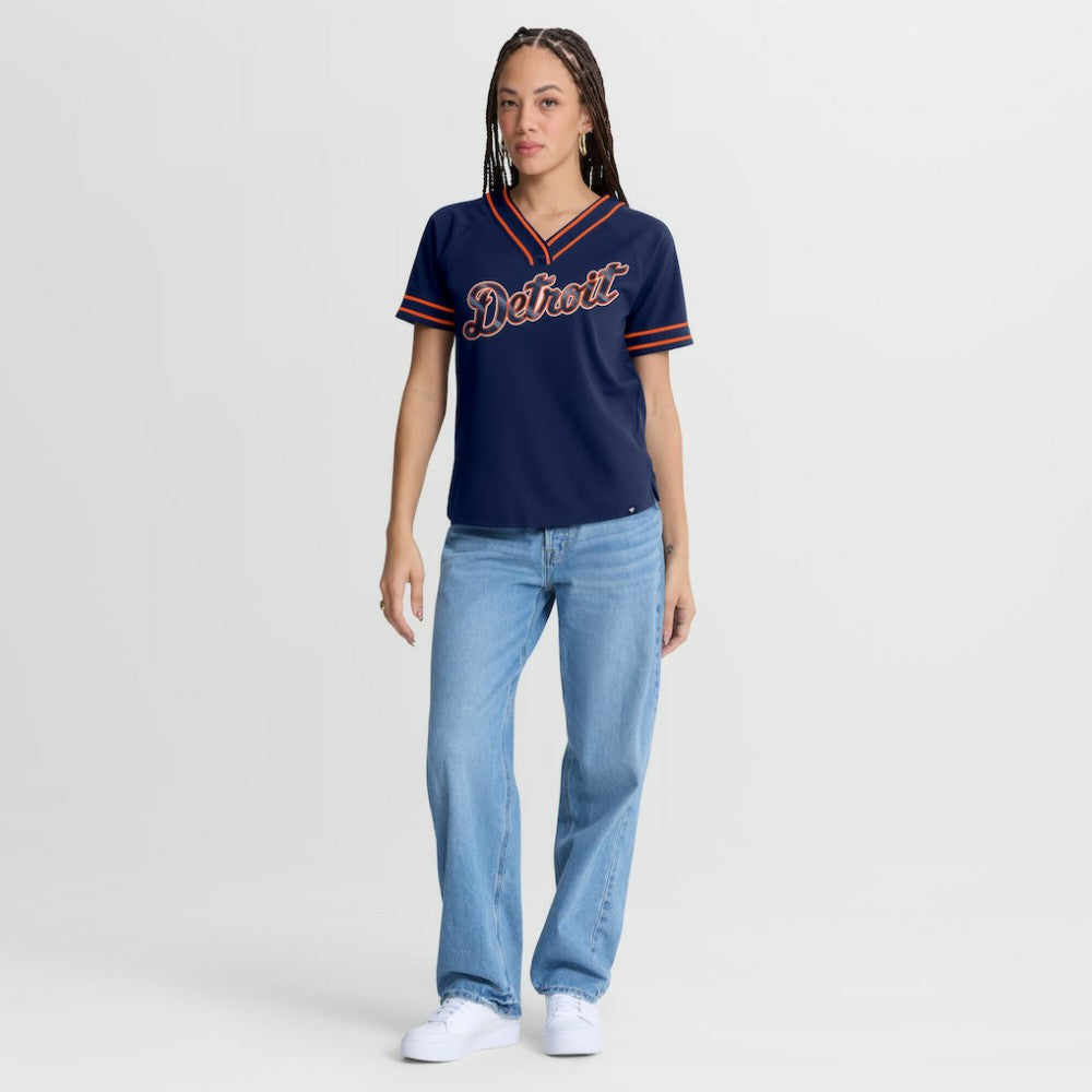 Detroit Tigers Fanatics Women's Diva Race Ahead Raglan V-Neck T-Shirt - MLB