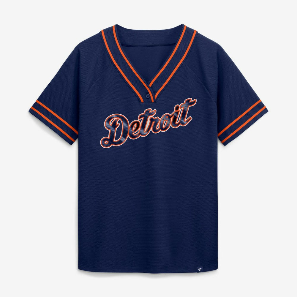 Detroit Tigers Fanatics Women's Diva Race Ahead Raglan V-Neck T-Shirt - MLB