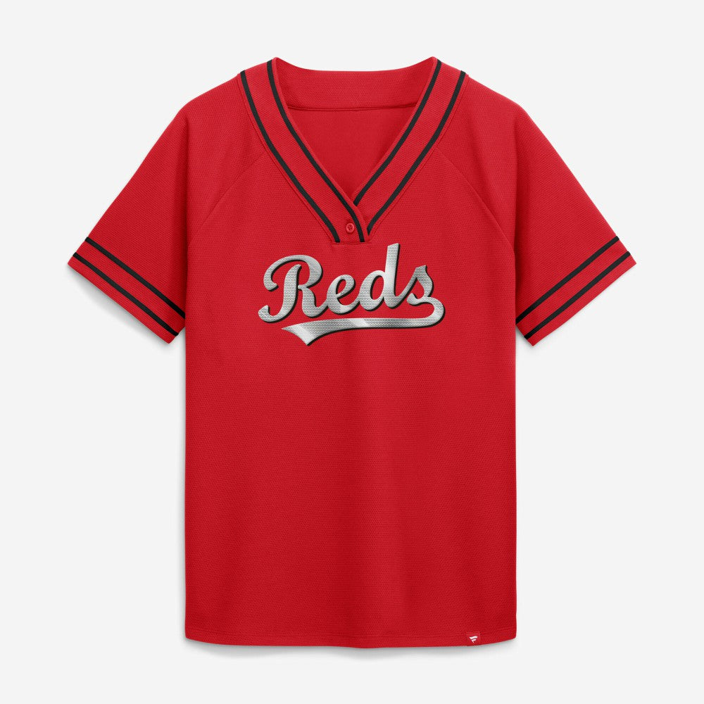 Cincinnati Reds Fanatics Women's Diva Race Ahead Raglan V-Neck T-Shirt - MLB