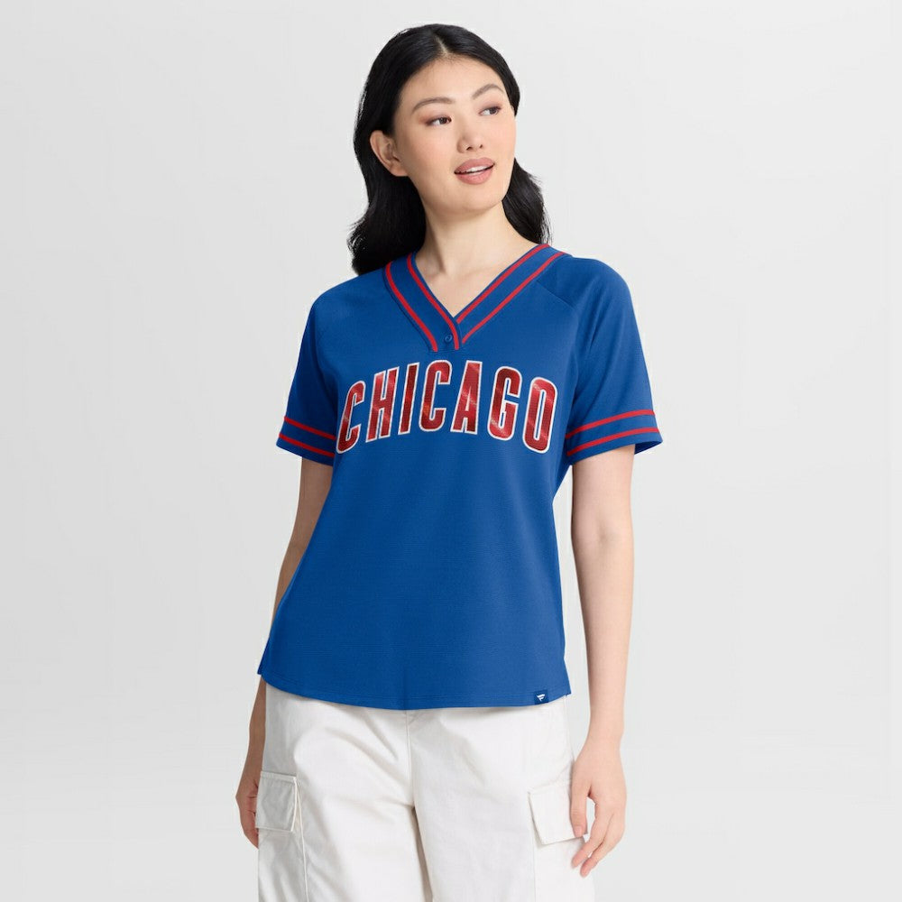 Chicago Cubs Fanatics Women's Diva Race Ahead Raglan V-Neck T-Shirt - MLB