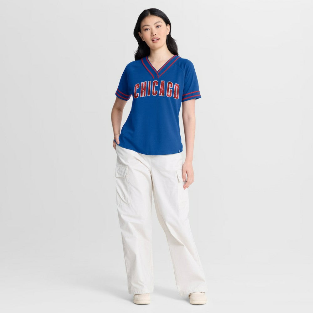 Chicago Cubs Fanatics Women's Diva Race Ahead Raglan V-Neck T-Shirt - MLB